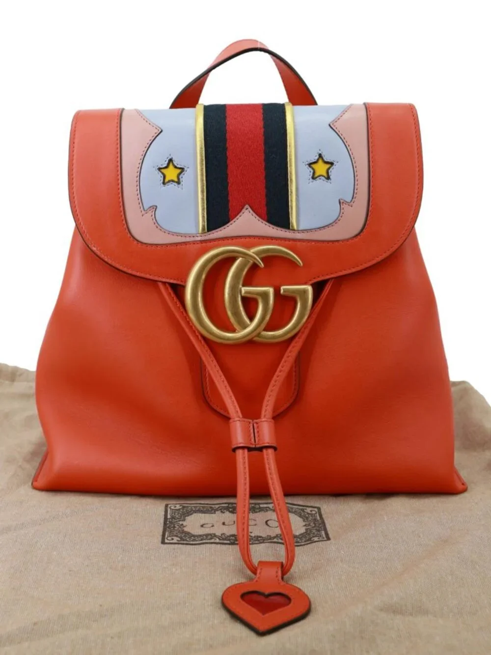 Gucci  Web Heart GG Marmont Leather Backpack Orange 432265